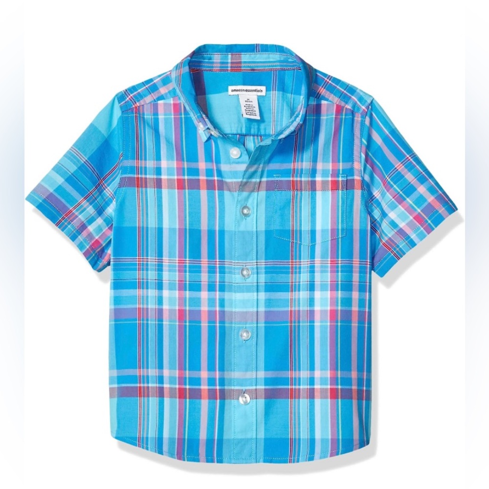 Amazon Essentials Boys and Toddlers' Short-Sleeve Woven Button-Down Shirt
